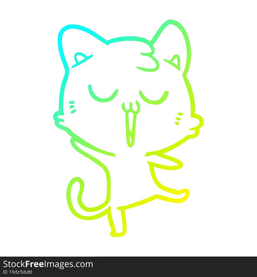 Cold Gradient Line Drawing Cartoon Cat Singing