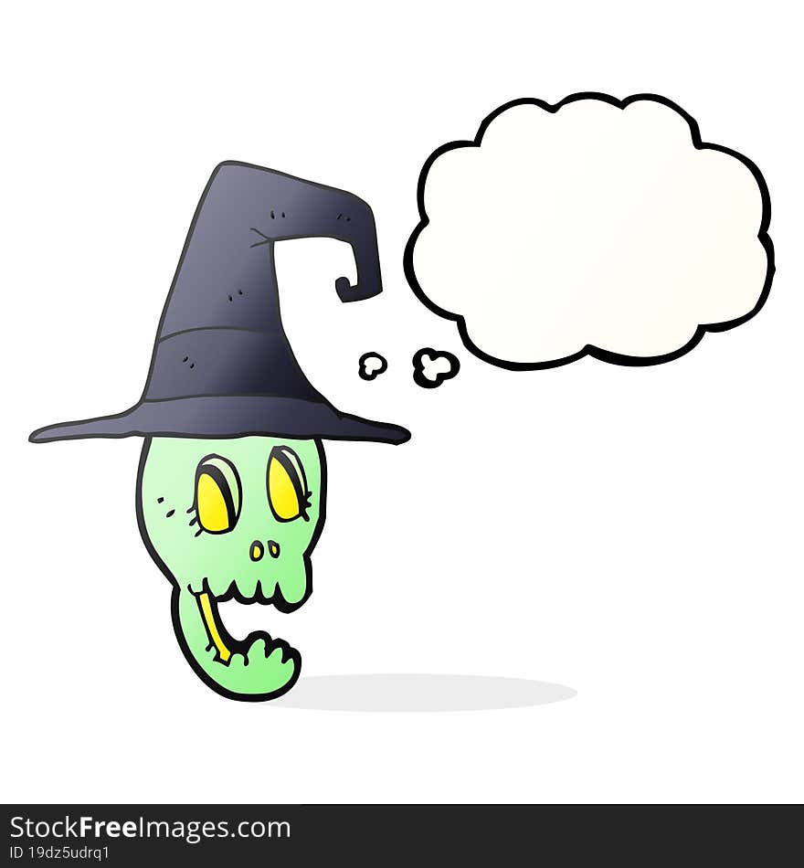 thought bubble cartoon skull wearing witch hat