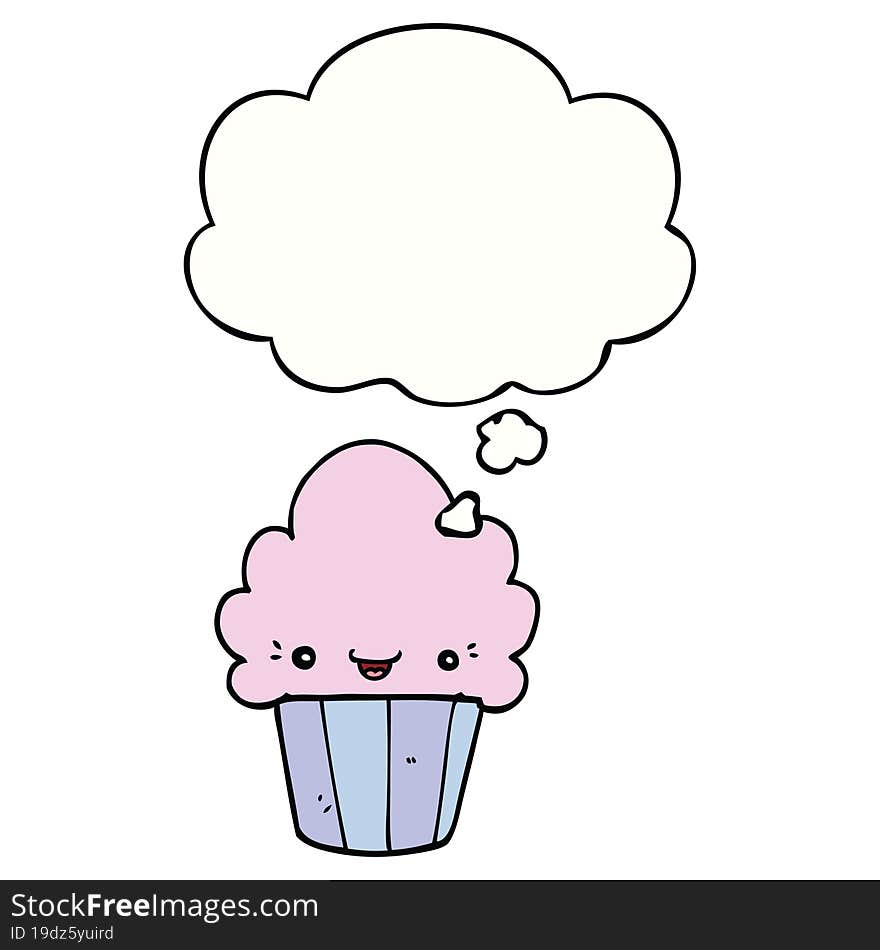 cartoon cupcake with face with thought bubble