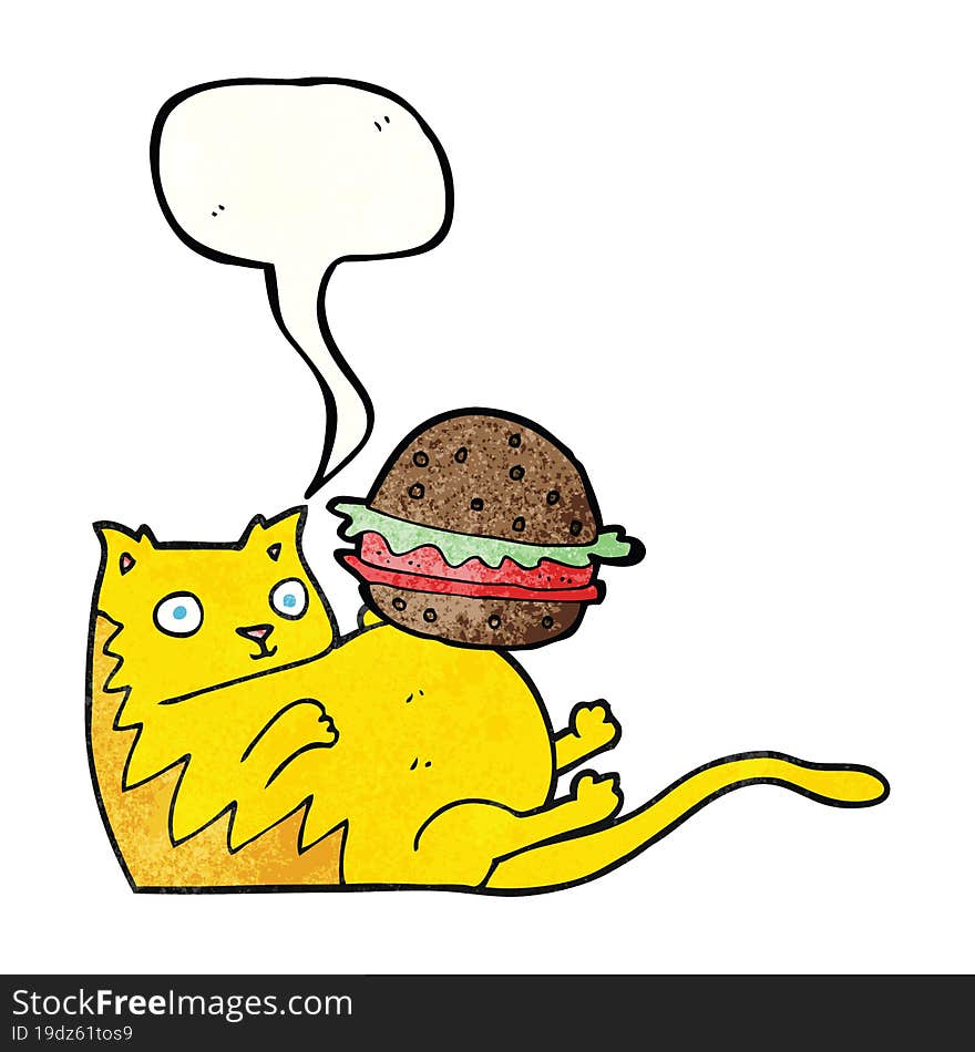 Speech Bubble Textured Cartoon Fat Cat With Burger