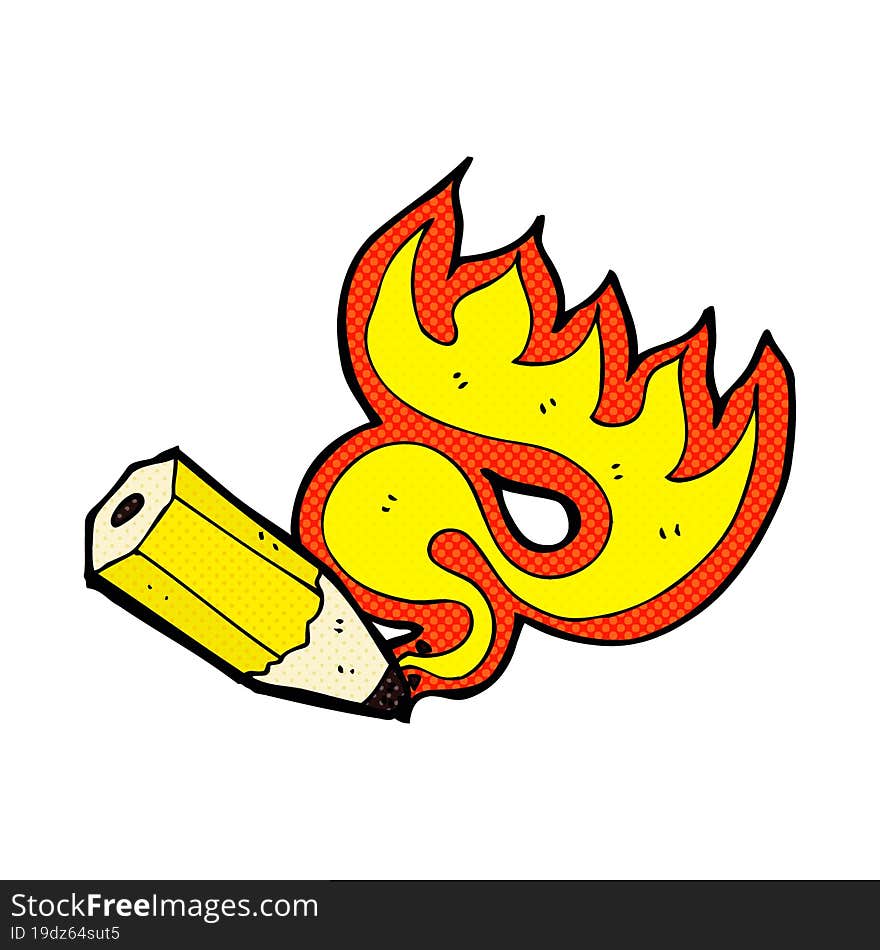 cartoon red hot pencil flaming