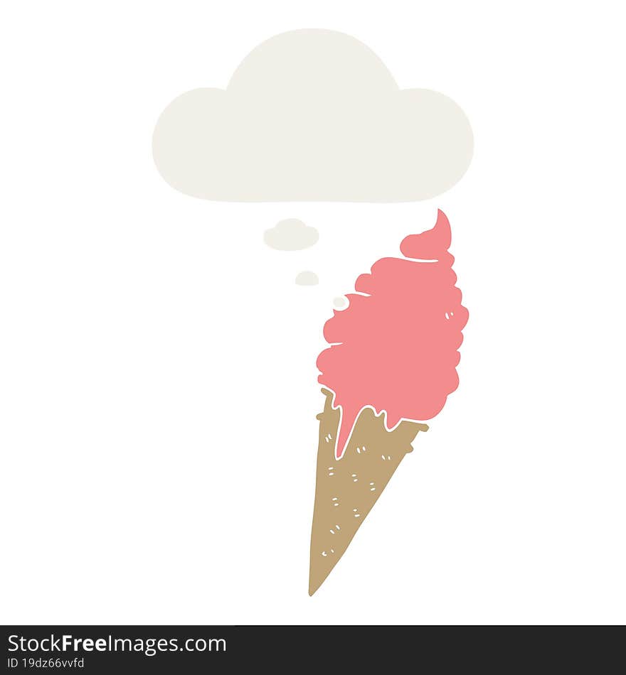 cartoon ice cream with thought bubble in retro style