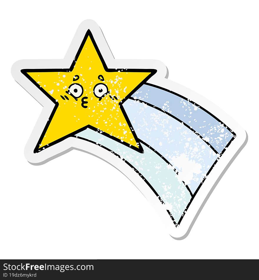 distressed sticker of a cute cartoon shooting rainbow star