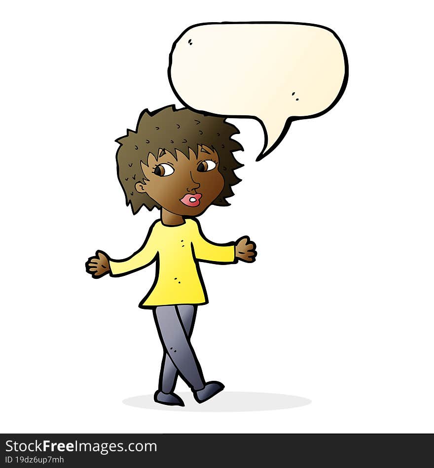 cartoon woman with no worries with speech bubble