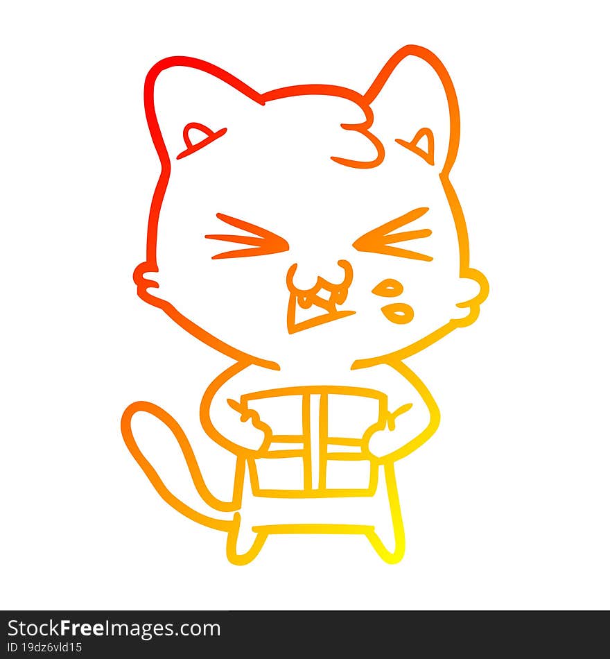 warm gradient line drawing of a cartoon cat hissing