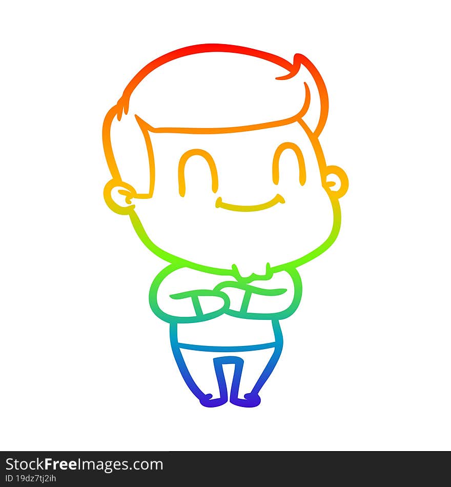 rainbow gradient line drawing of a cartoon happy man