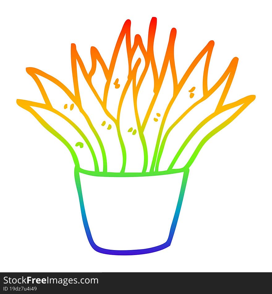 rainbow gradient line drawing cartoon house plant