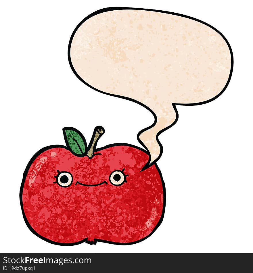 cute cartoon apple and speech bubble in retro texture style