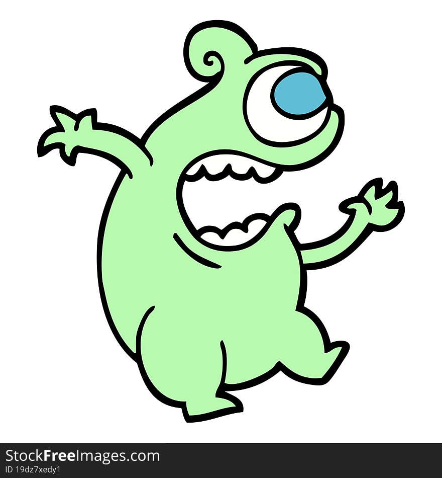 hand drawn doodle style cartoon green alien