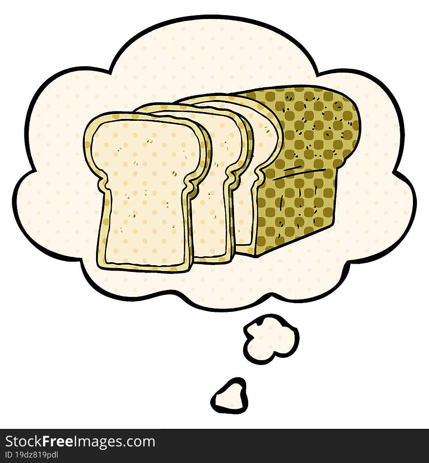 cartoon sliced bread with thought bubble in comic book style