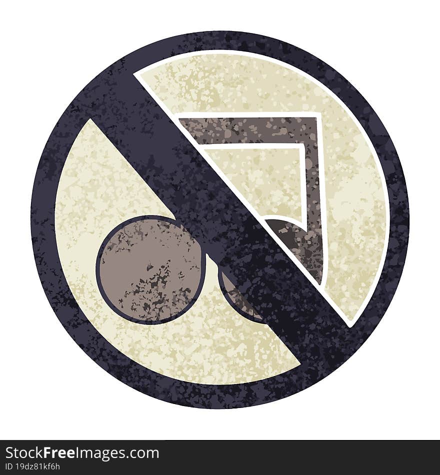 retro illustration style cartoon no music allowed sign