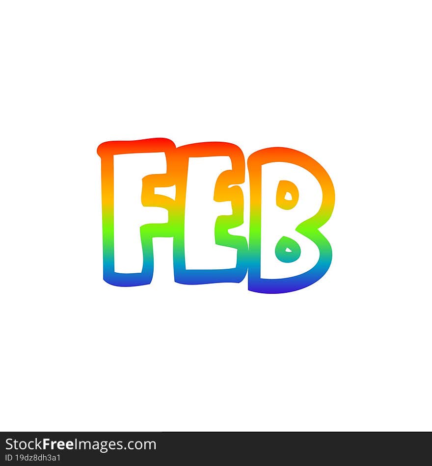 rainbow gradient line drawing of a cartoon month of february