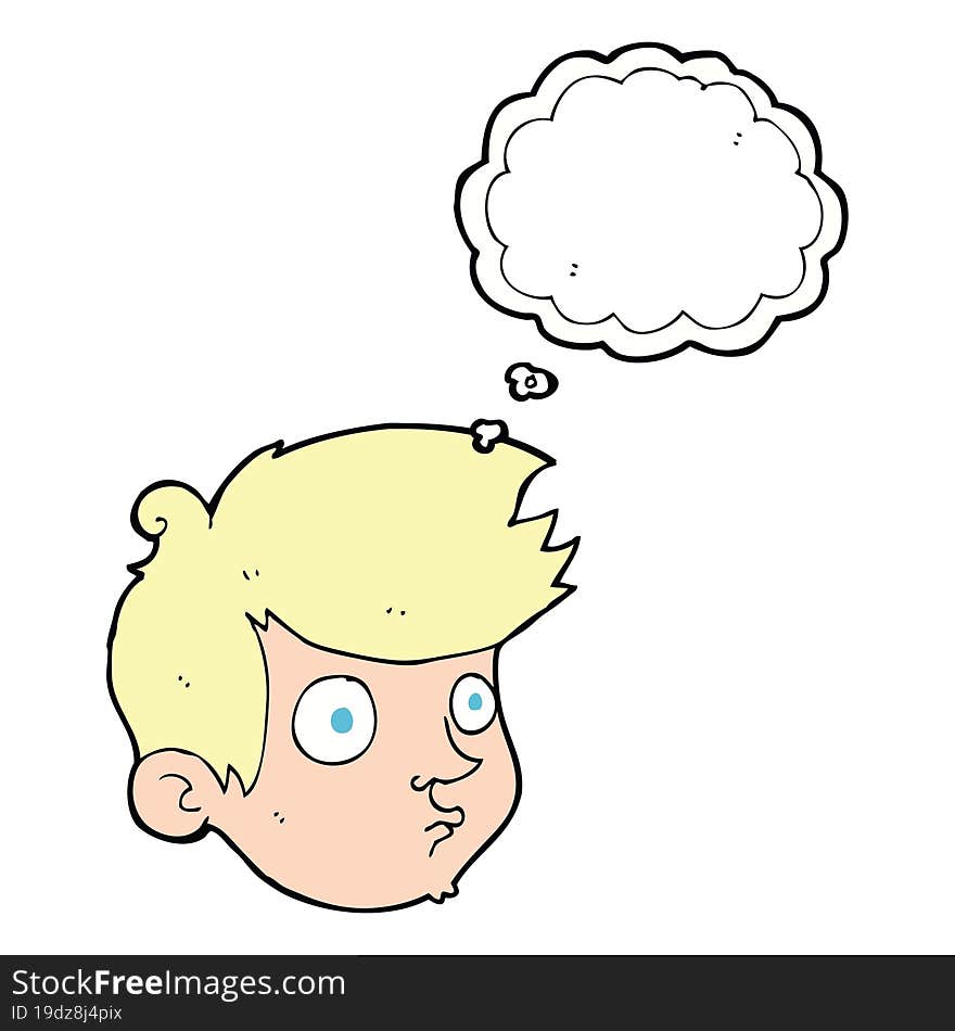 cartoon staring boy with thought bubble