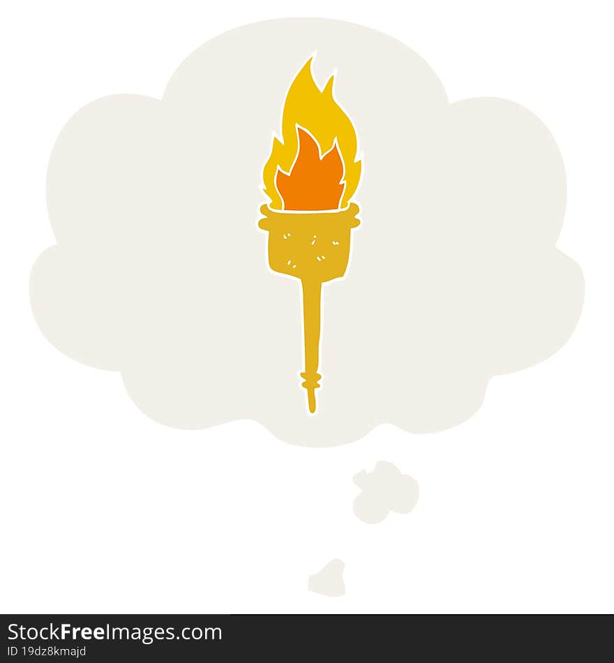 cartoon flaming torch and thought bubble in retro style