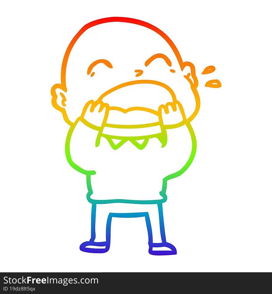 rainbow gradient line drawing cartoon shouting bald man