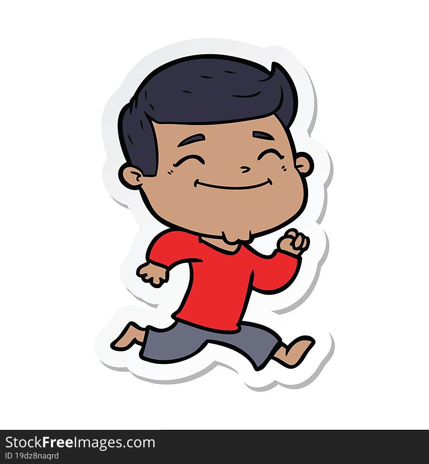 sticker of a happy cartoon man running