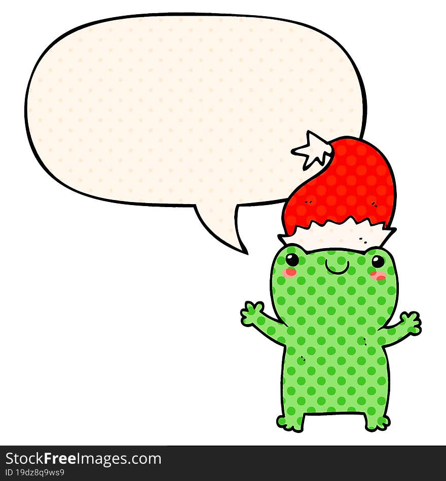 cute christmas frog and speech bubble in comic book style