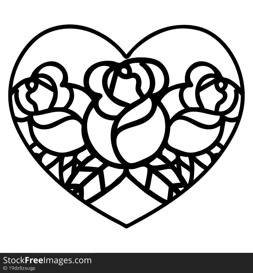 tattoo in black line style of a heart and flowers. tattoo in black line style of a heart and flowers