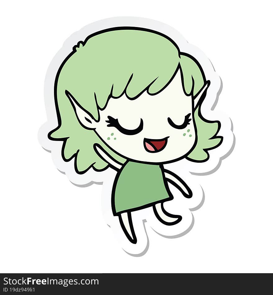 sticker of a happy cartoon elf girl