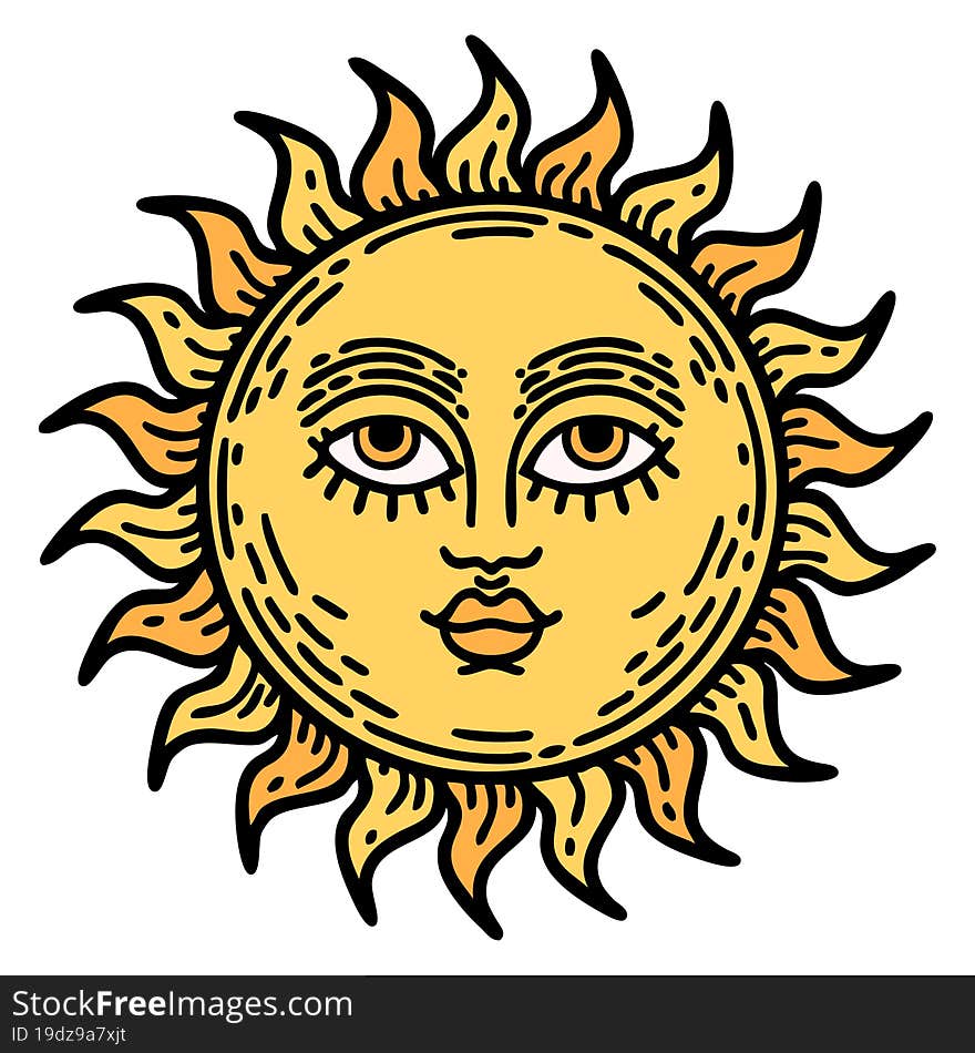 traditional tattoo of a sun with face