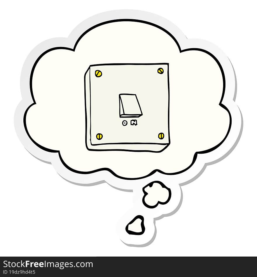 cartoon light switch and thought bubble as a printed sticker