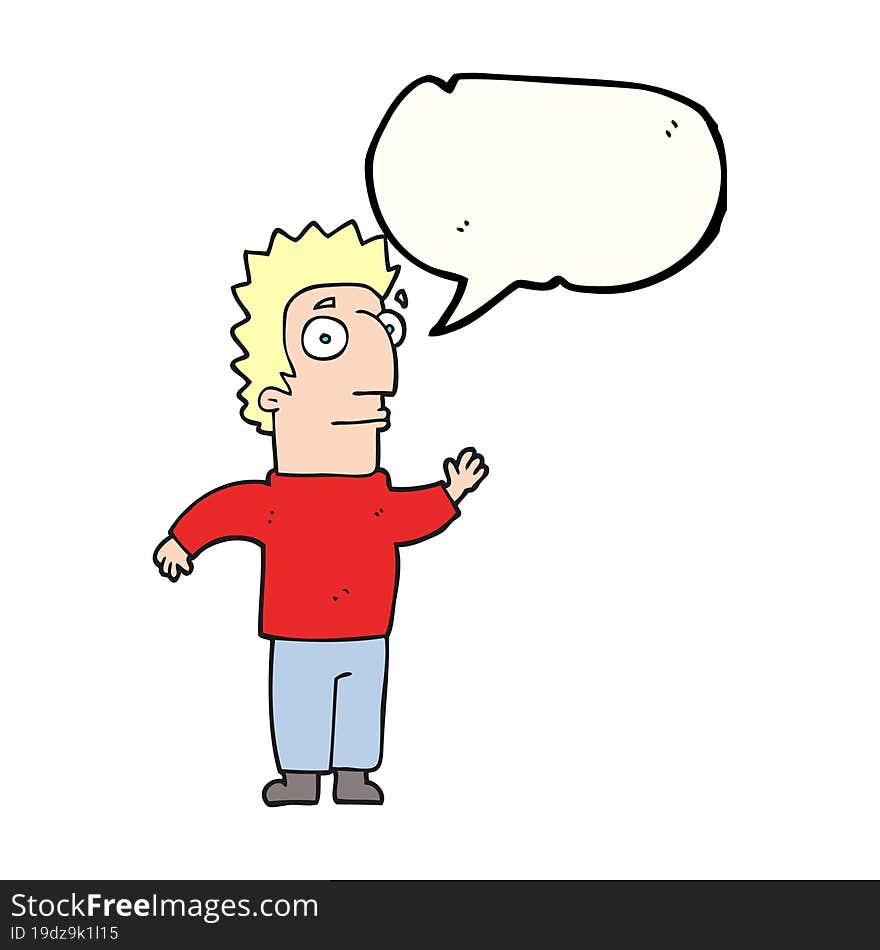 freehand drawn speech bubble cartoon man waving