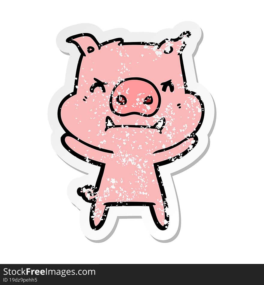 Distressed Sticker Of A Angry Cartoon Pig