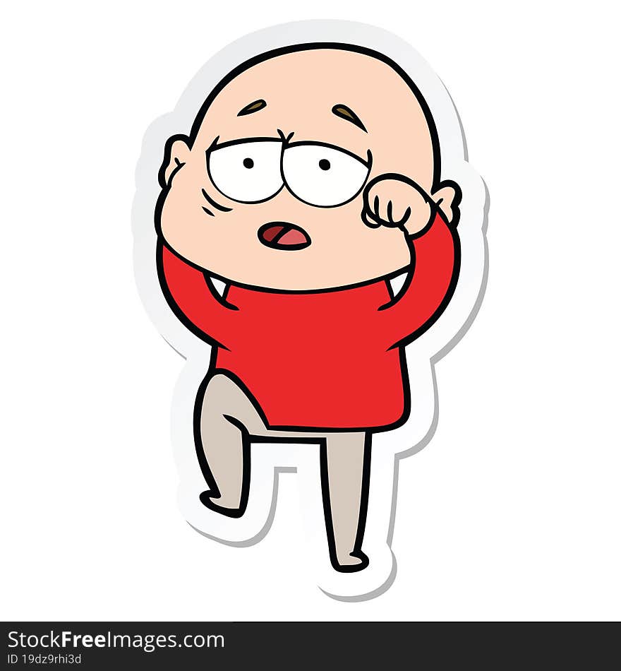 sticker of a cartoon tired bald man