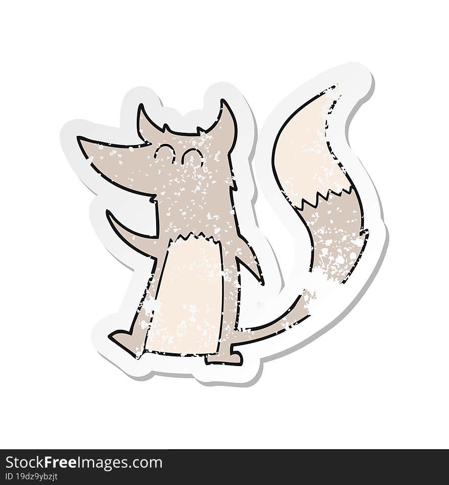 Retro Distressed Sticker Of A Cartoon Little Wolf