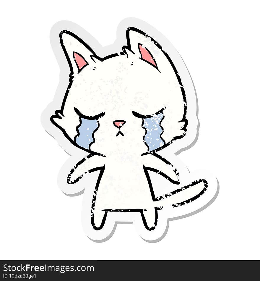 distressed sticker of a crying cartoon cat