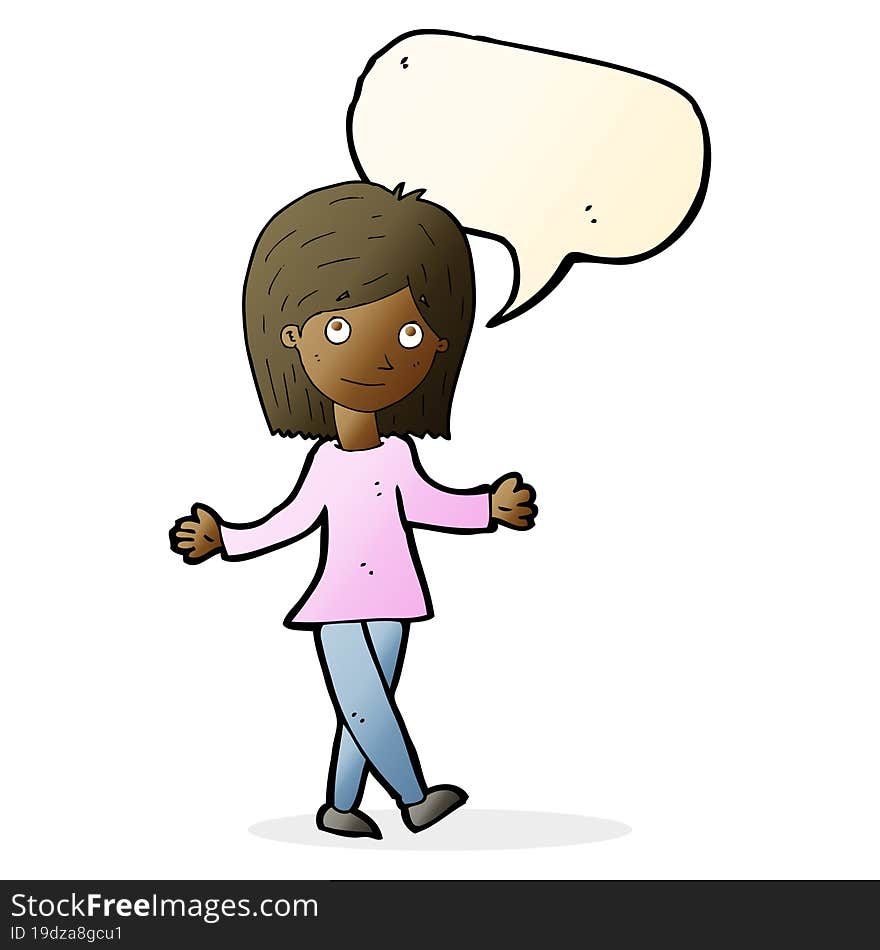 Cartoon Woman With No Worries With Speech Bubble