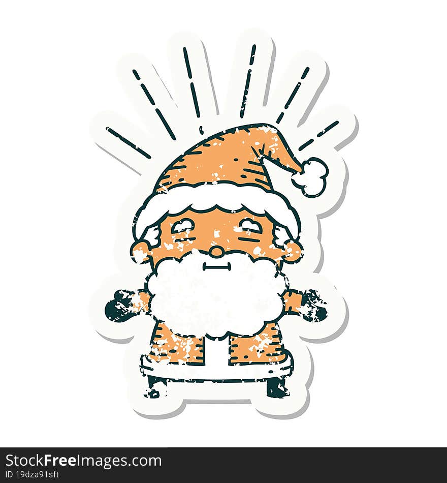 grunge sticker of tattoo style santa claus christmas character