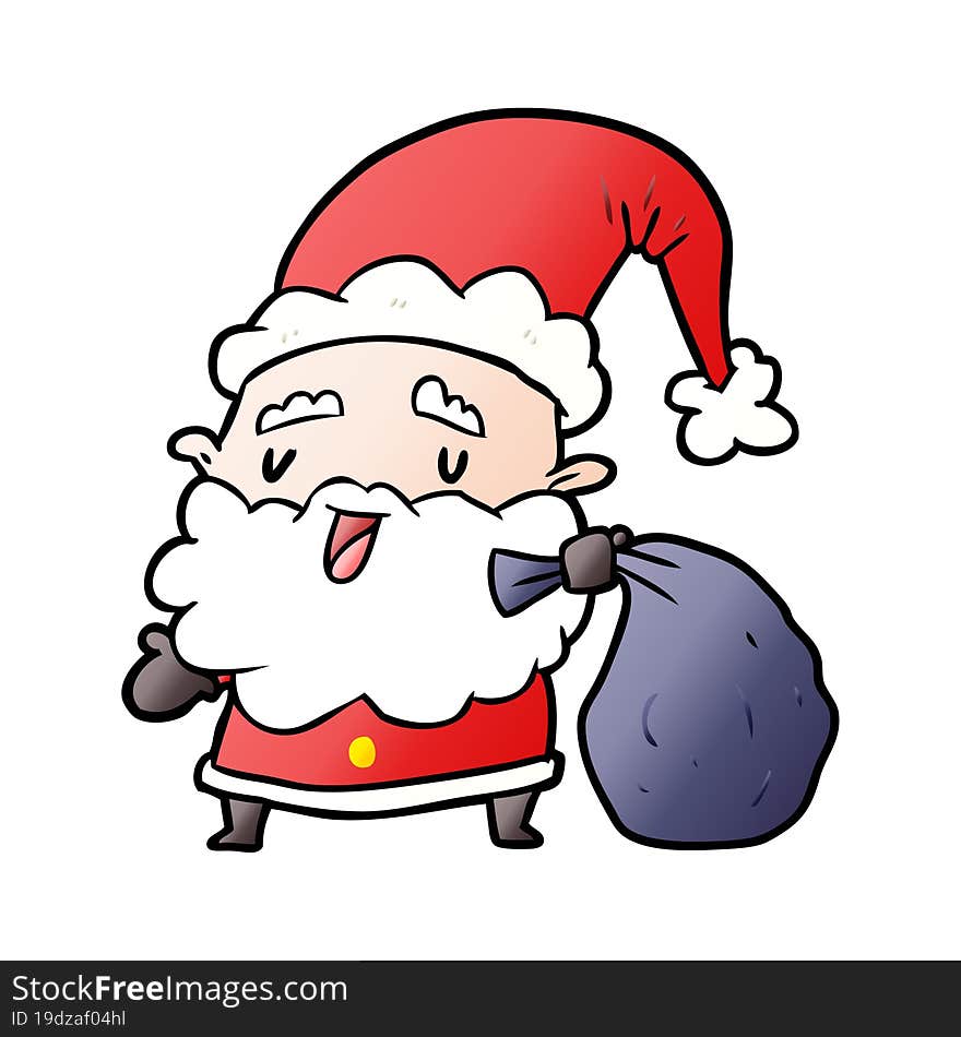 cartoon santa claus carrying sack of presents. cartoon santa claus carrying sack of presents