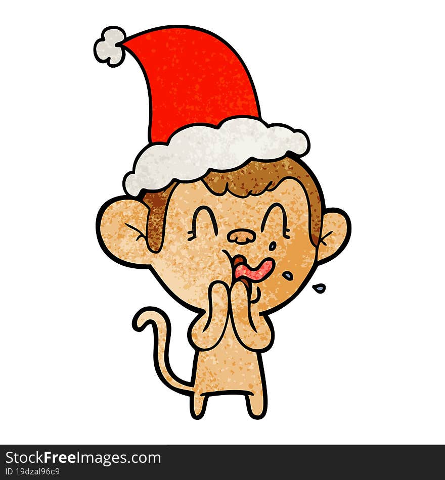 crazy textured cartoon of a monkey wearing santa hat