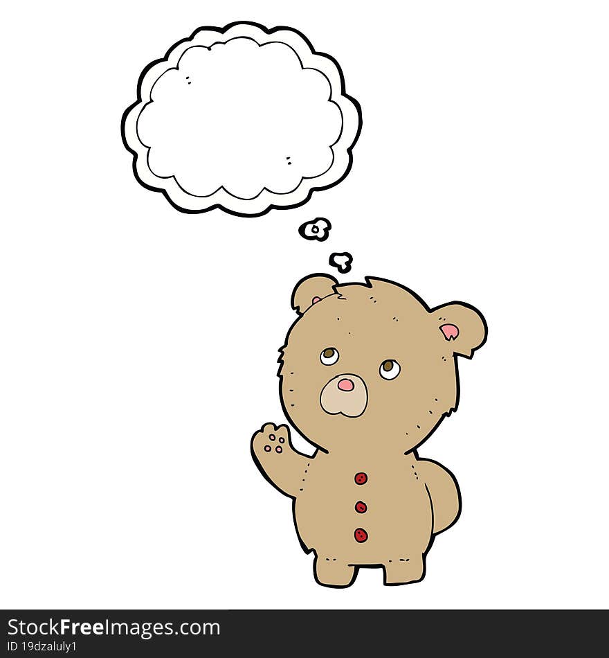 Cartoon Waving Teddy Bear With Thought Bubble