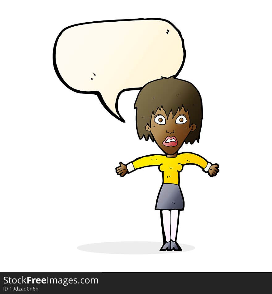 cartoon shocked woman with speech bubble