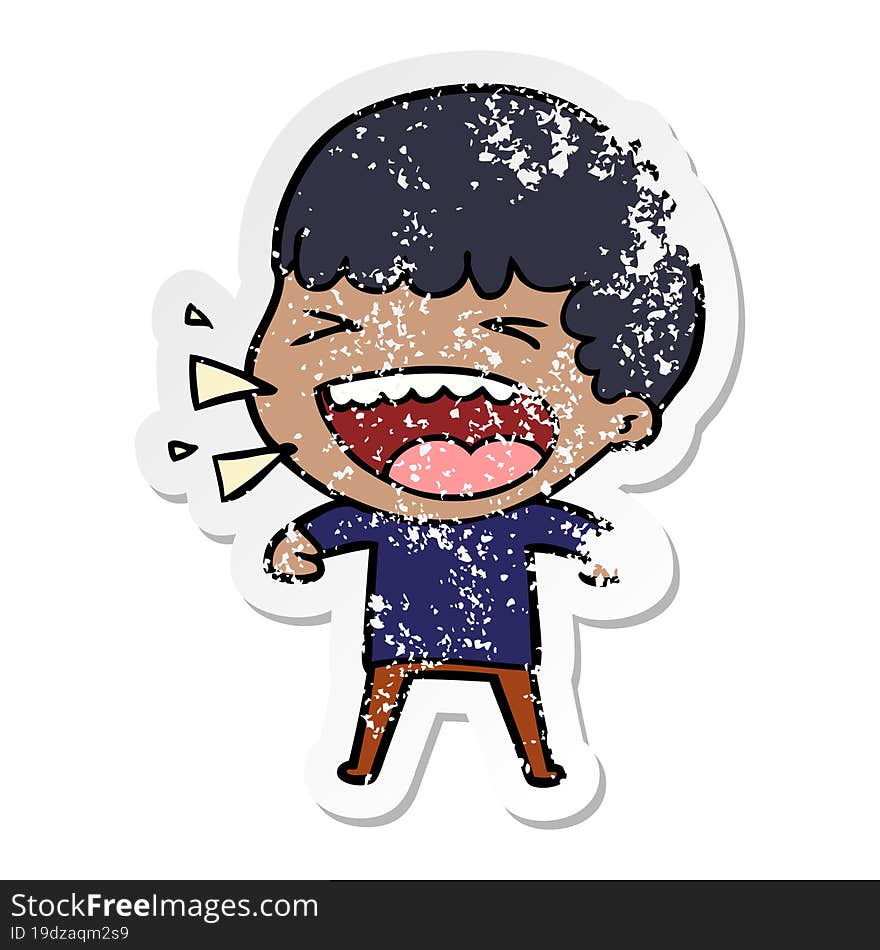 distressed sticker of a cartoon laughing man