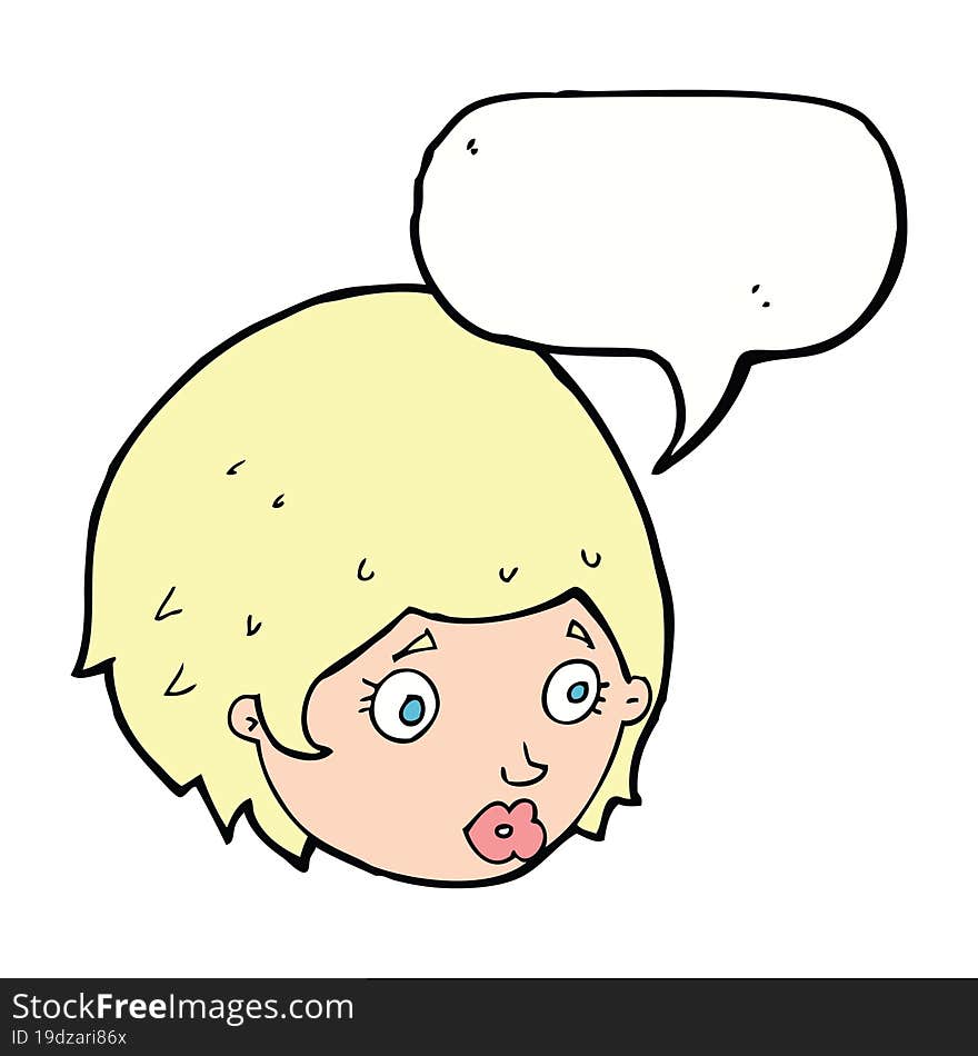 cartoon girl with concerned expression with speech bubble