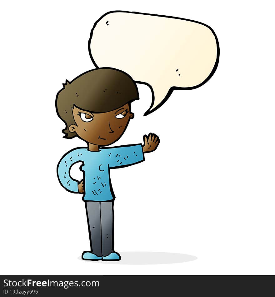 Cartoon Woman Waving With Speech Bubble