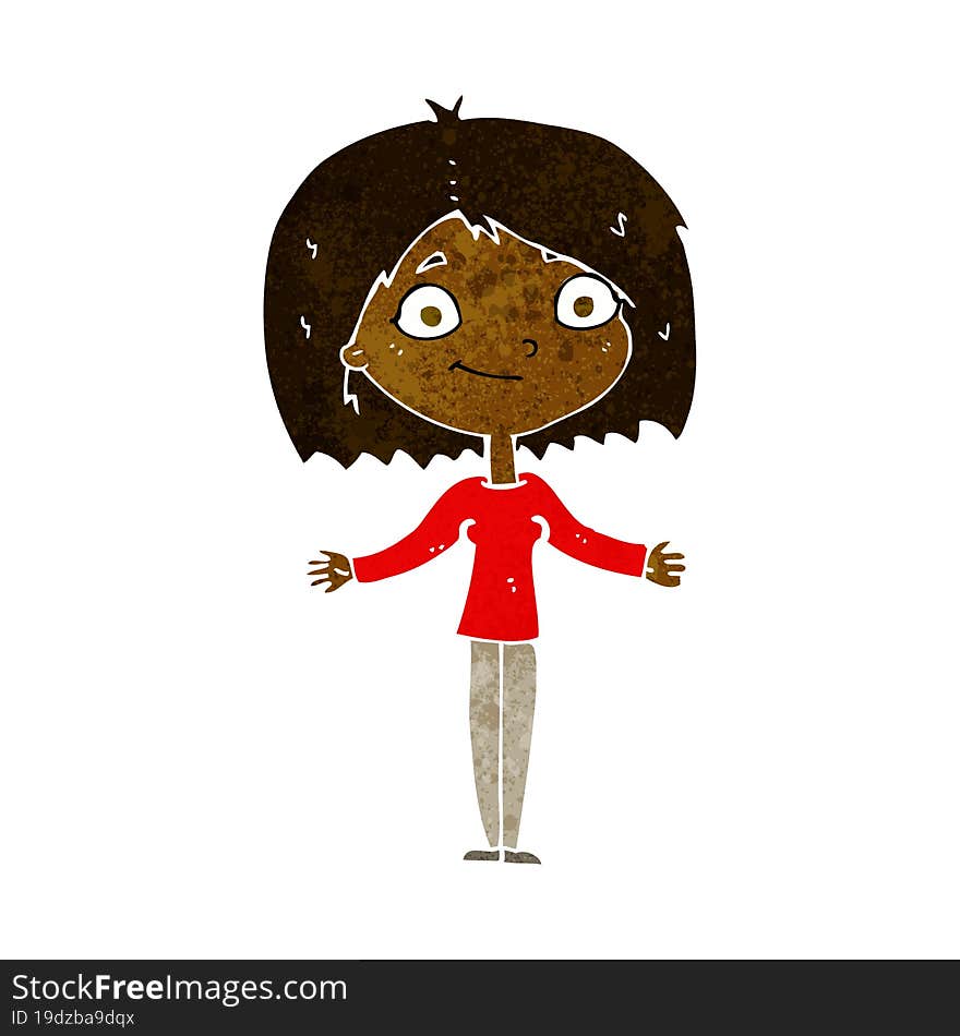 cartoon woman shrugging shoulders