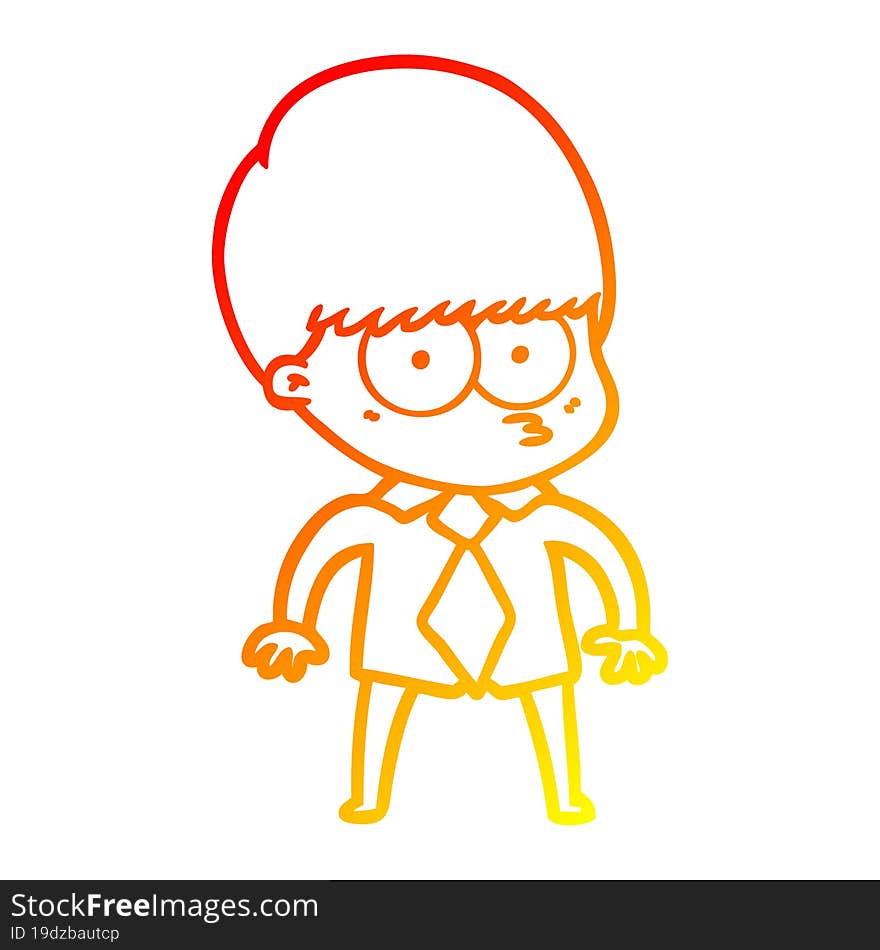 warm gradient line drawing nervous cartoon boy wearing shirt and tie