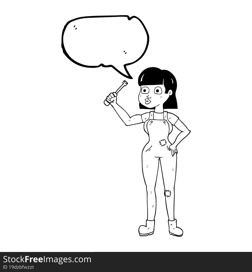 speech bubble cartoon female mechanic