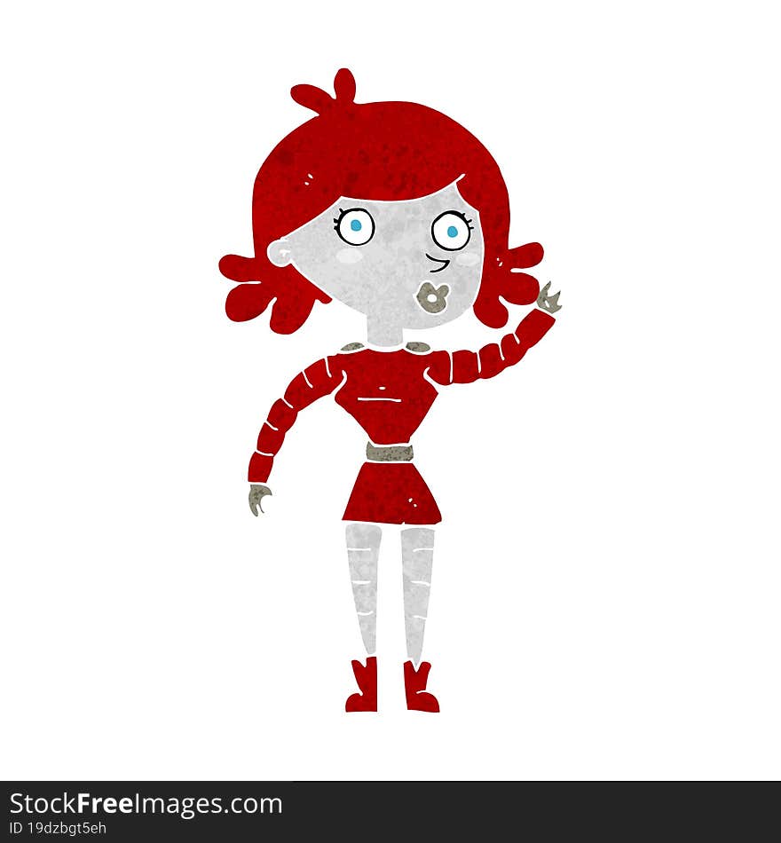 Cartoon Robot Woman Waving