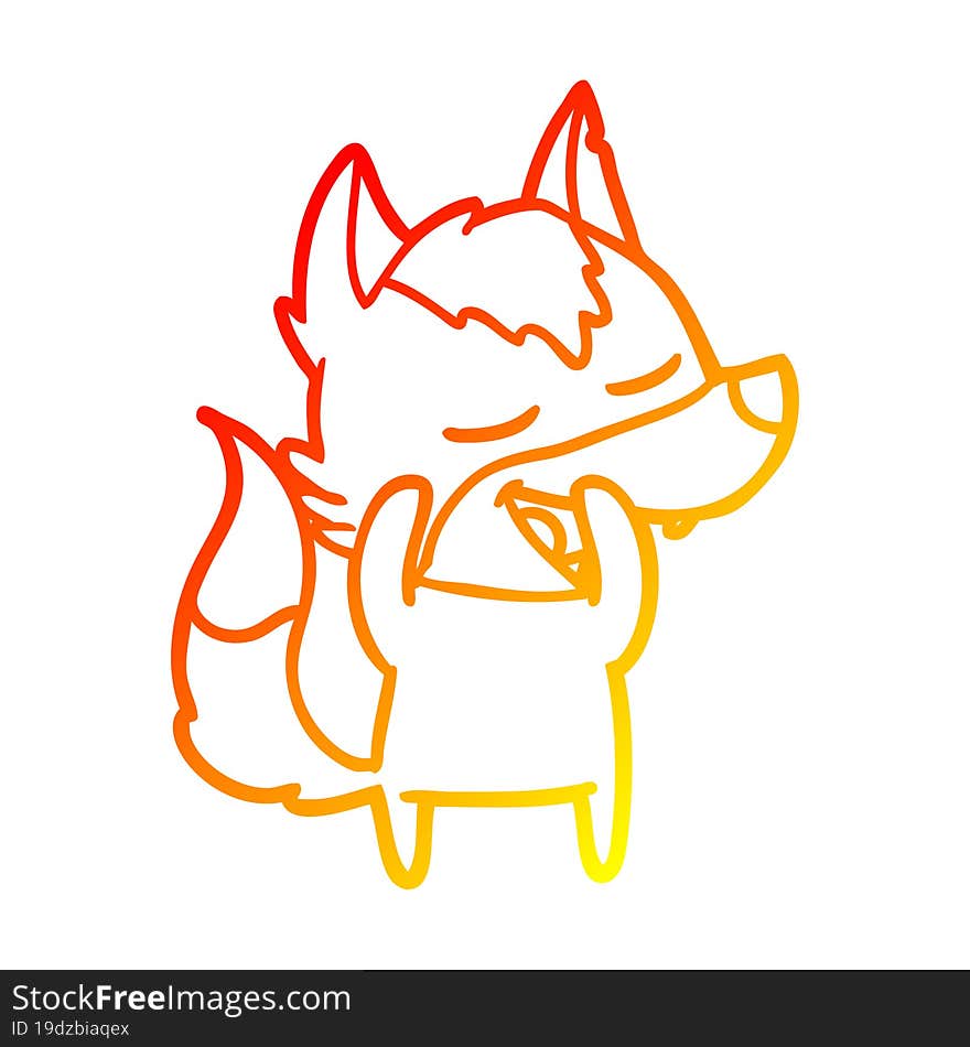 warm gradient line drawing of a cartoon wolf laughing