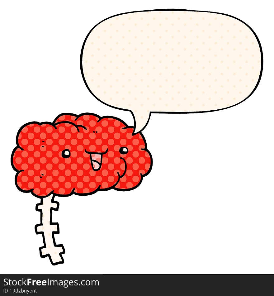 happy cartoon brain and speech bubble in comic book style