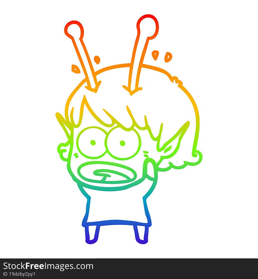 rainbow gradient line drawing cartoon shocked alien girl