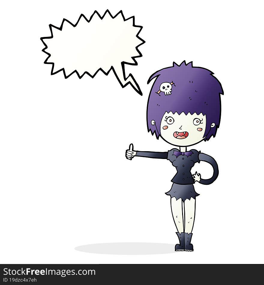 Cartoon Vampire Girl Giving Thumbs Up Sign With Speech Bubble