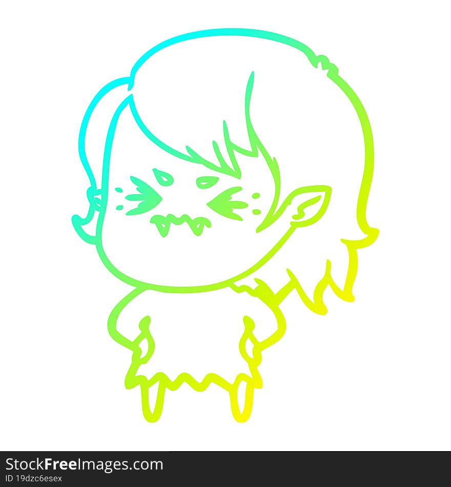 Cold Gradient Line Drawing Annoyed Cartoon Vampire Girl