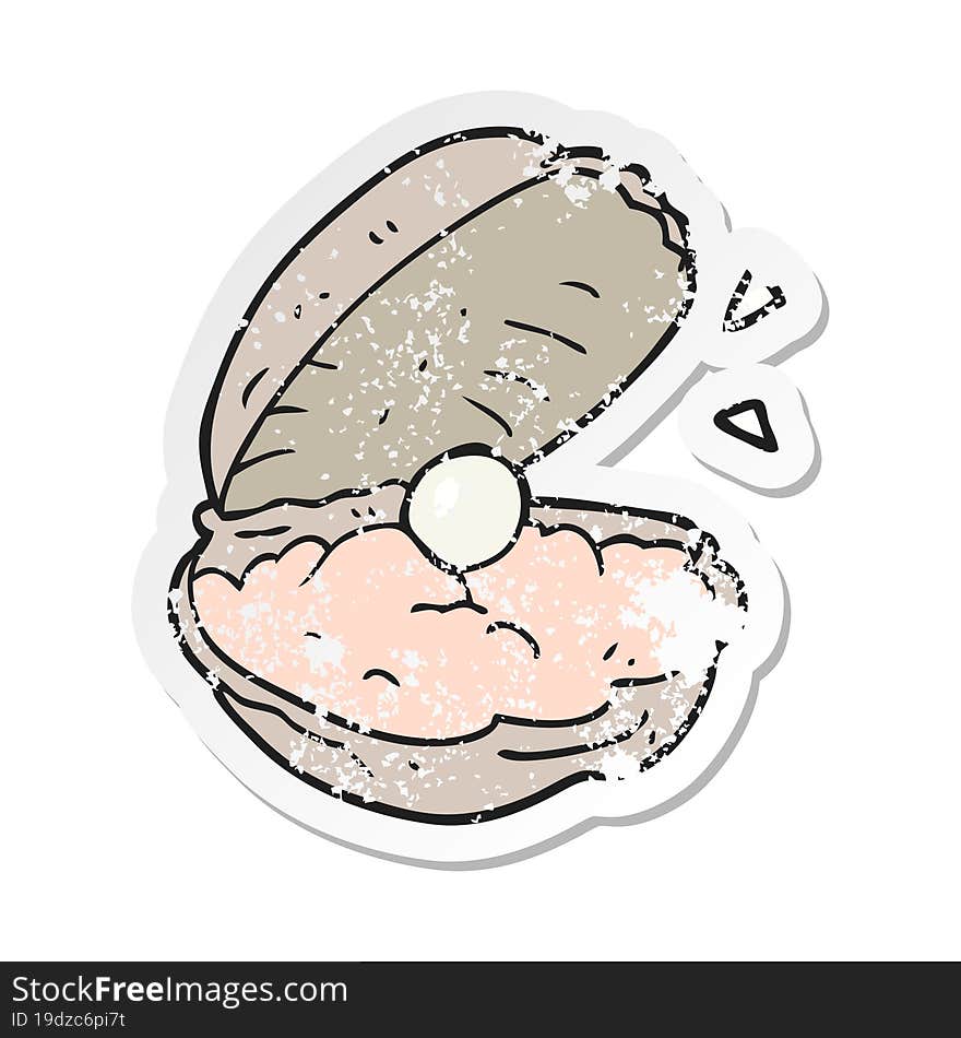 retro distressed sticker of a cartoon oyster with pearl