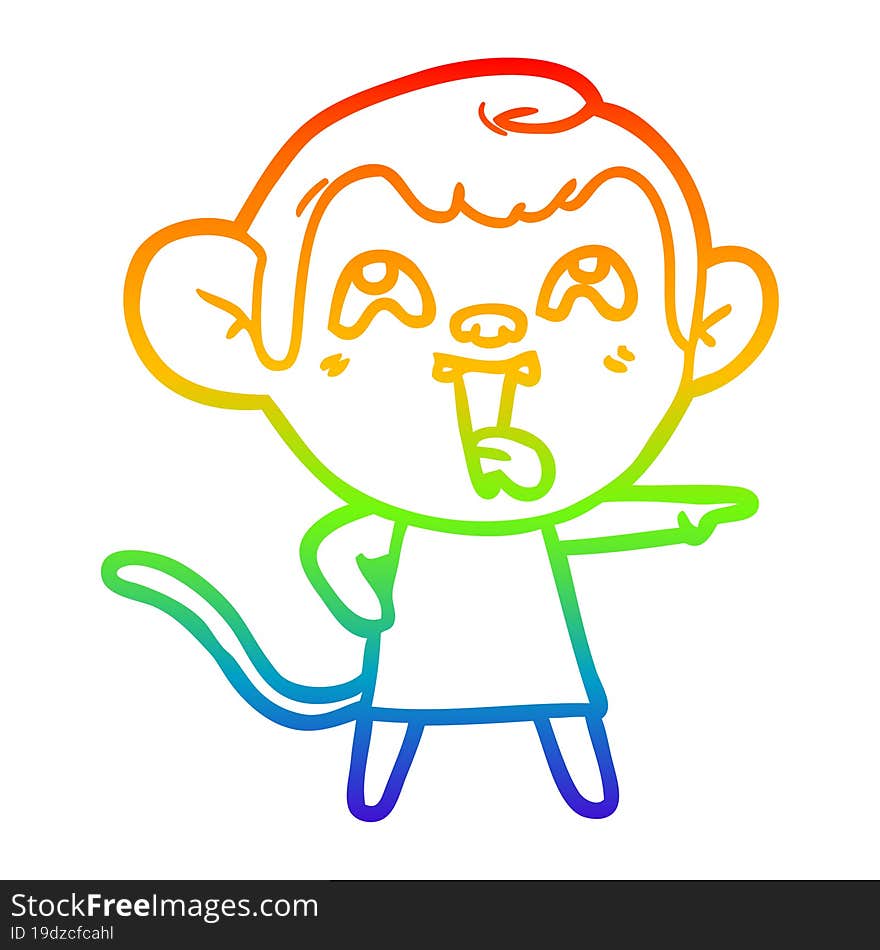 Rainbow Gradient Line Drawing Crazy Cartoon Monkey In Dress